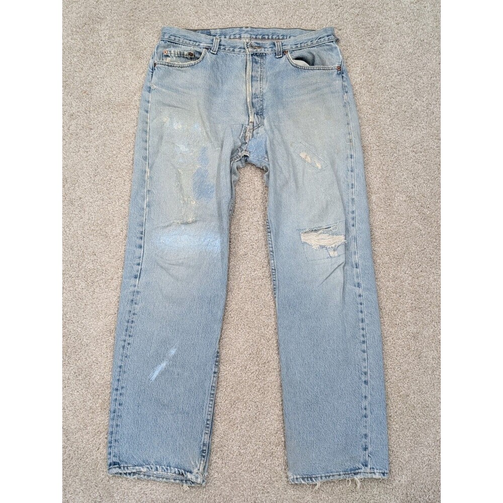 Vintage Levis 501 DISTRESSED Light Wash Jeans Made In USA Men's Size 36x32